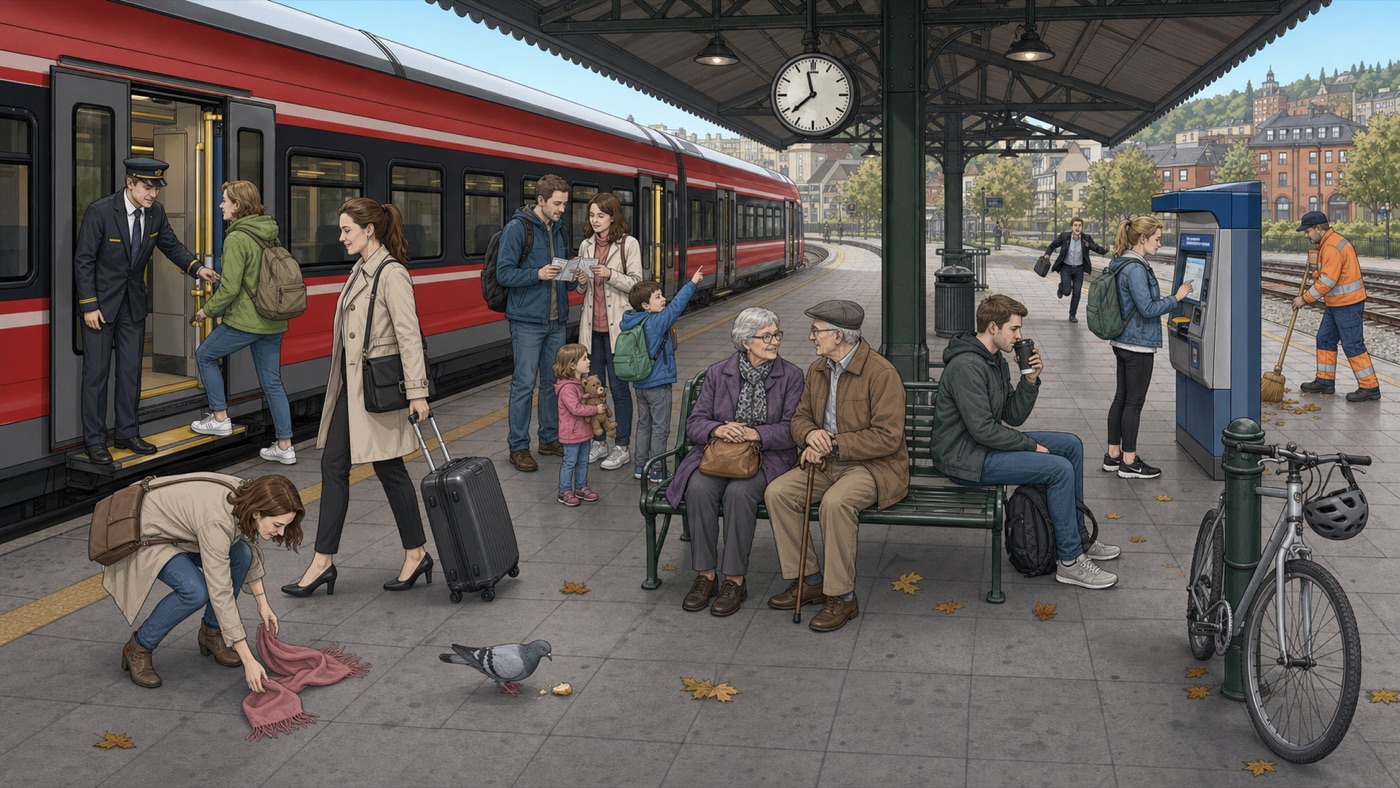 At the train station